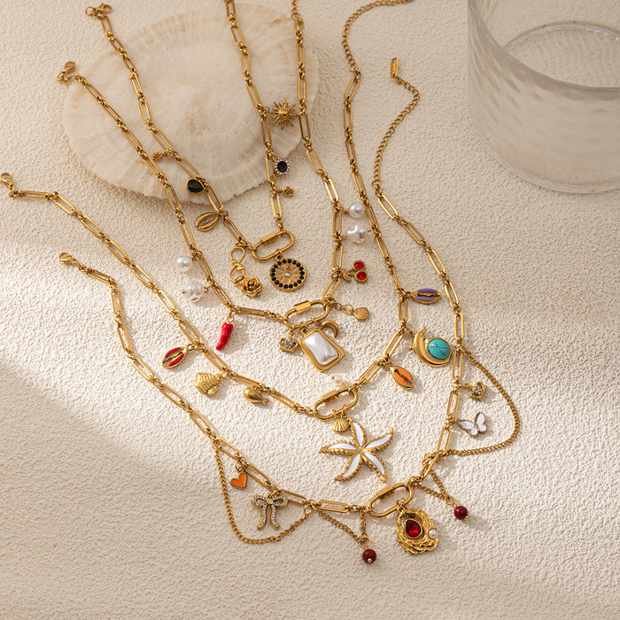 Wholesale Stainless steel beach necklace women's shell pendant starfish fashion collarbone chain heart-shaped butterfly