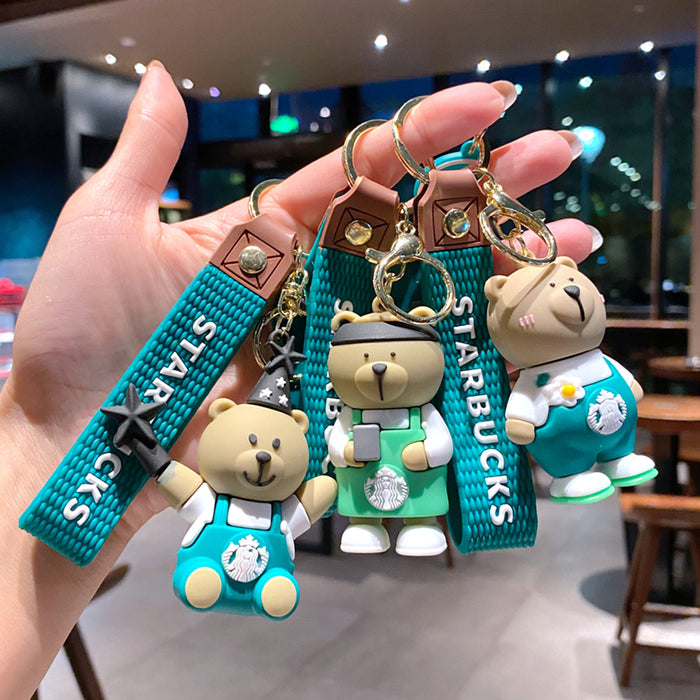 Wholesale Milk tea bear keychain pendant cute bear doll exquisite car key chain ornaments gift