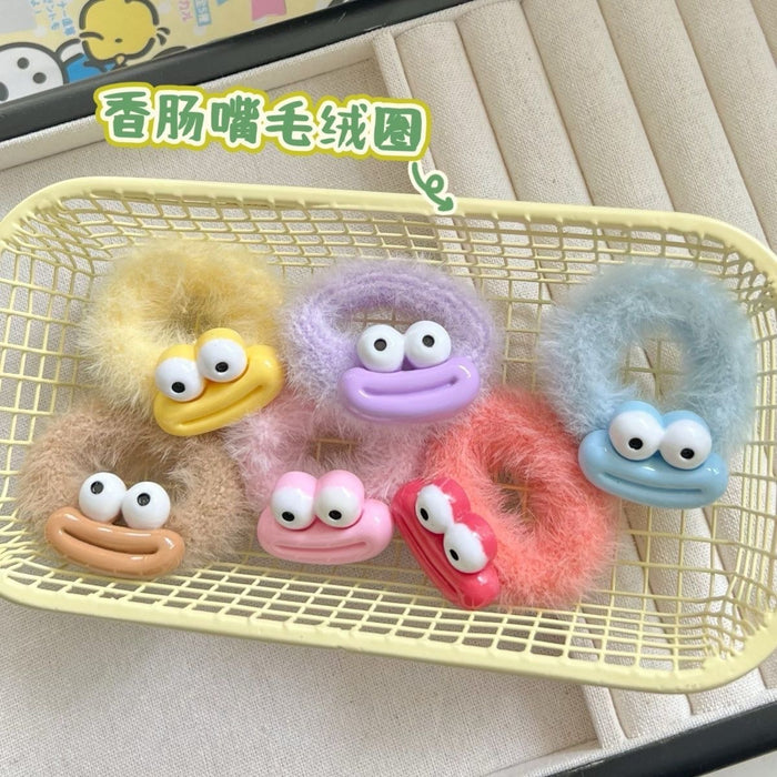 Wholesale Colorful Big-Eyed Monster Plush Hair Band Thickeneded and Widened Towel Ring Furry Hair Rope Sweet Girly Heart Hair Accessories F