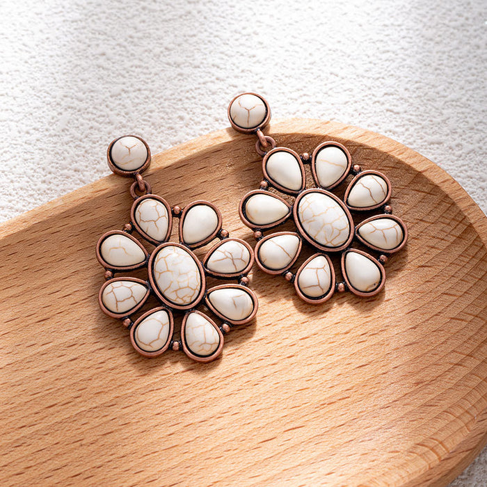 Wholesale Retro ethnic turquoise flower earrings