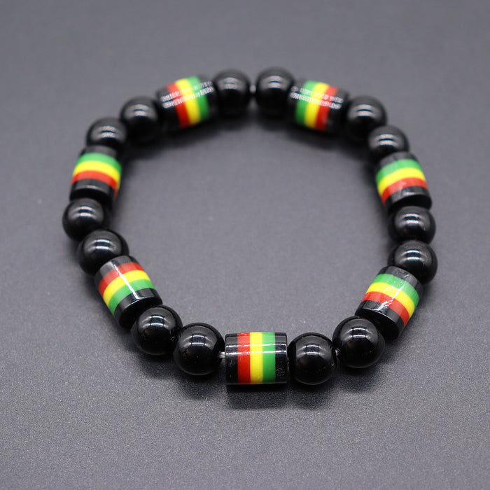 Wholesale Yellow Green Red Black Jamaica Stretch Bracelet Letter Resin Black Gallstone Wooden Beads Jamaica