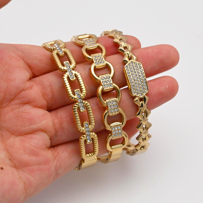 Wholesale Chain Simple Hollow Full Diamond Bracelet JDC-BT-Xuel003