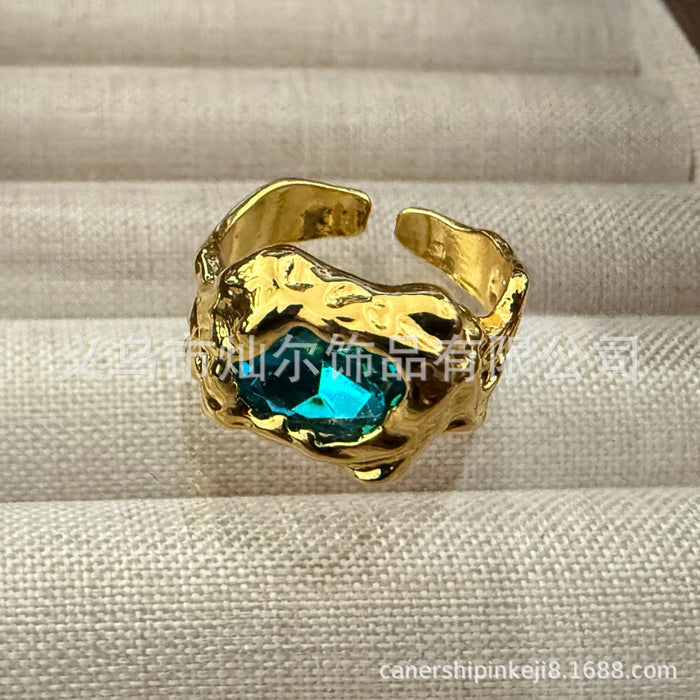 Wholesale Fashionable and personalized pleated lava metal gemstone ring, niche ring set