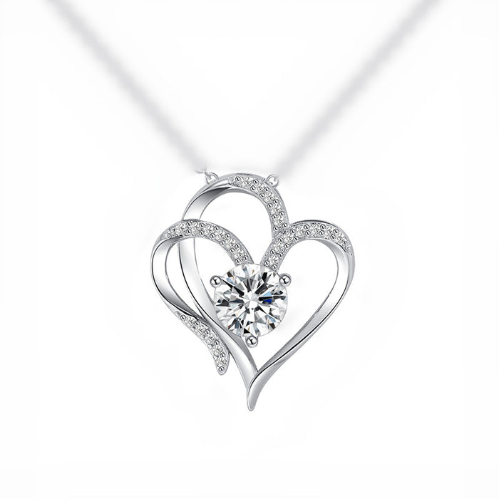 Wholesale Cross border platinum double heart pendant necklace with elegant temperament and high-end feel, set with zircon heart necklace