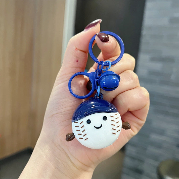 Wholesale 5 PCS Cute PVC cartoon baseball keychain with smiling face.