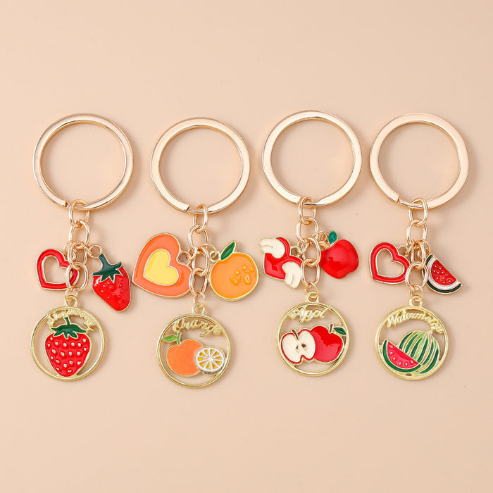 Wholesale Heart-shaped fruit metal keychain