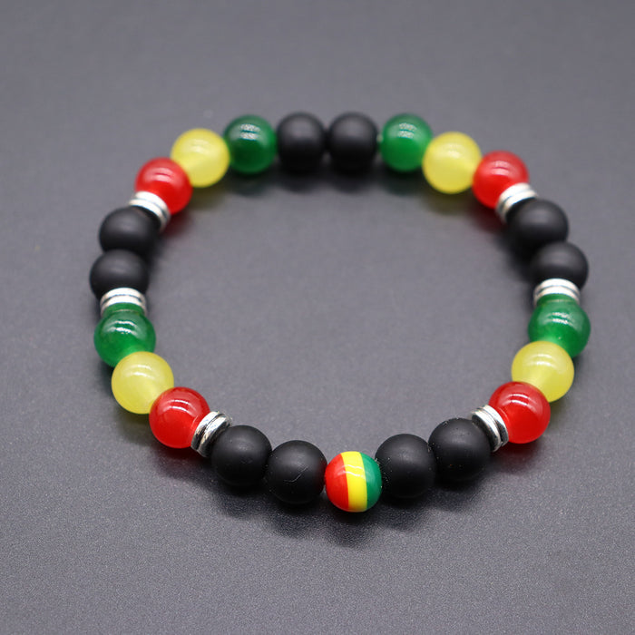 Wholesale Yellow Green Red Black Jamaica Stretch Bracelet Letter Resin Black Gallstone Wooden Beads Jamaica