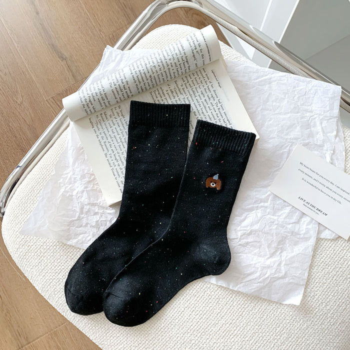 Wholesale New Cartoon Embroidered Socks, Middle Tube Socks, College Style Pile Socks, Cotton Socks