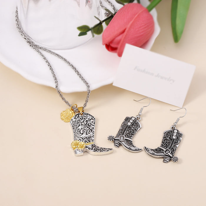 Wholesale Bohemian Unique Design Sense Two-color Rose Boots Western Denim Ear Hanging