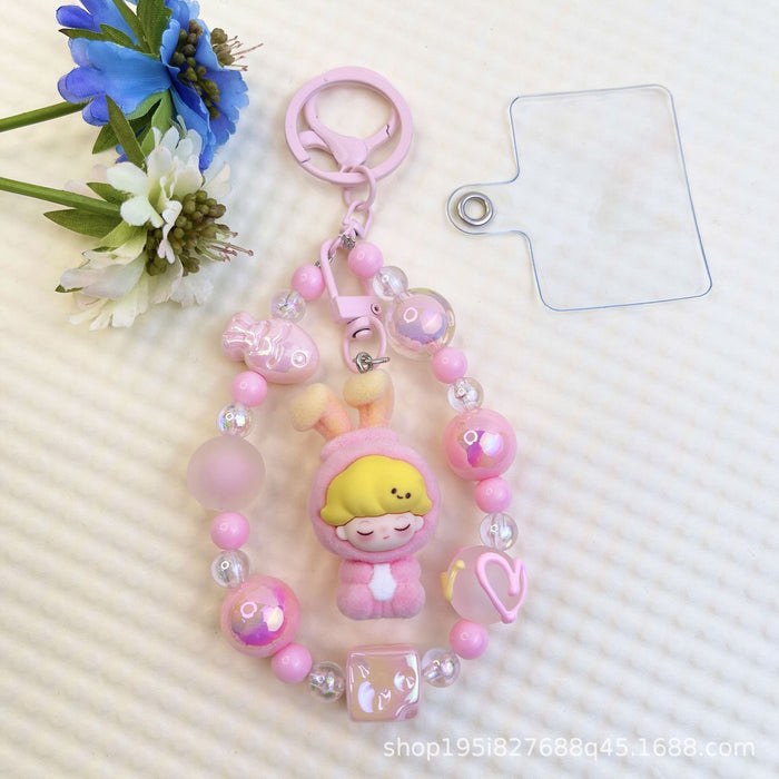 Wholesale Flocked Baseball Cap Colorful Beaded Mobile Phone Chain Keychain Bag Doll Pendant Accessories