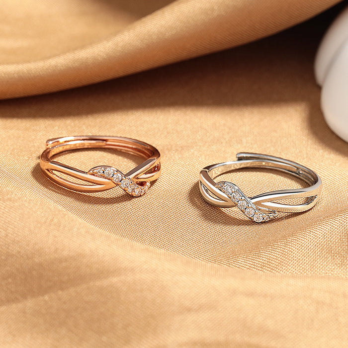 Wholesale New fashionable twist arm curved open ring with niche design, hollowed out double-layer stripes