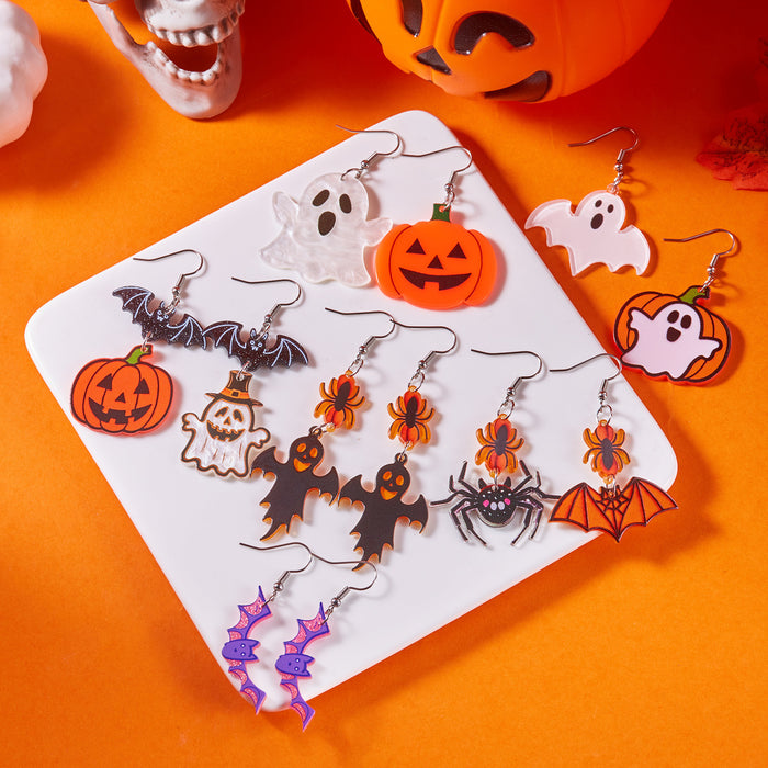 Wholesale  element earrings funny cartoon acrylic heart ghost pumpkin smiley face earrings for women