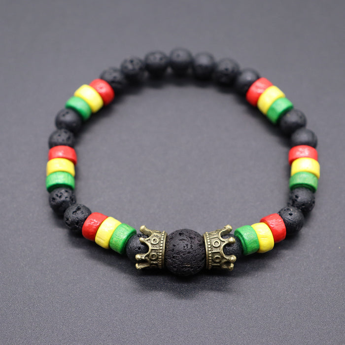 Wholesale Yellow Green Red Black Jamaica Stretch Bracelet Letter Resin Black Gallstone Wooden Beads Jamaica