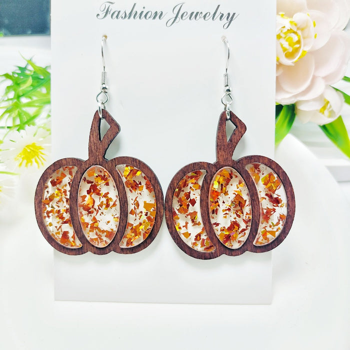 Wholesale Halloween Splicing Pumpkin Acrylic Inlaid Earrings JDC-ES-QiYu001