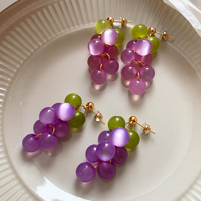 Wholesale Grape Cluster Earrings Purple Real Gold Plated Brass Boutique Resale