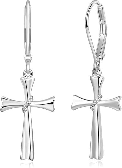 Wholesale Cross pendant earrings, copper plated genuine gold ear buckles, high-end and light luxury accessories