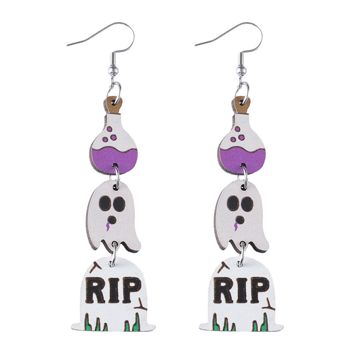Wholesale  Gothic style cute ghost tassel triple ing earrings wooden double-sided earrings