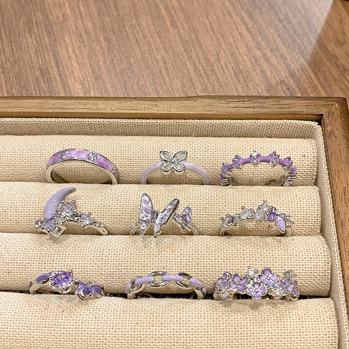 Wholesale Butterfly drop glazed flower ring, niche, high-end, light luxury, personalized, fashionable, exquisite, versatile ring