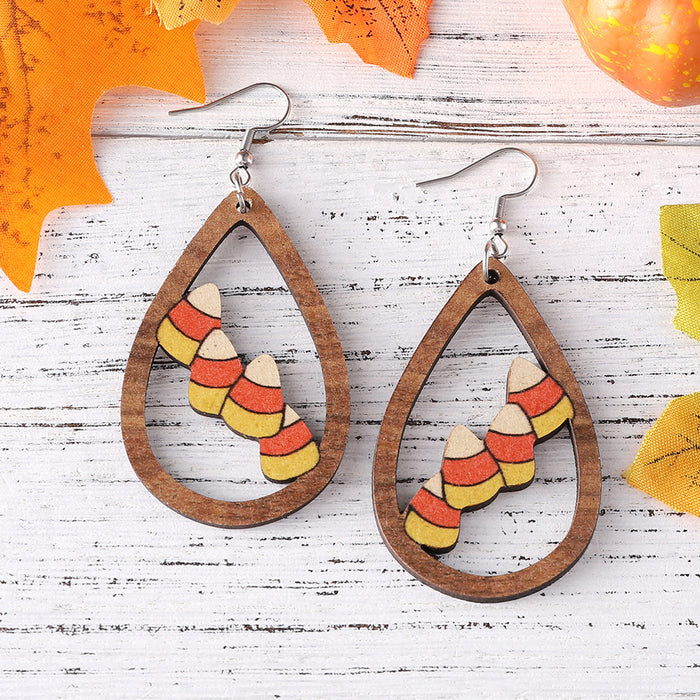 Wholesale Thanksgiving Acorn Water Drop Hollow Pendant Earrings Wooden Autumn Harvest Thanksgiving Double-Sided Earrings