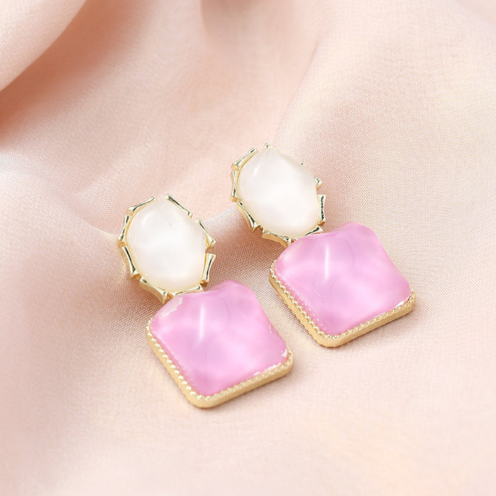 Wholesale Color blocking water ripple retro geometric square unique light luxury design earrings