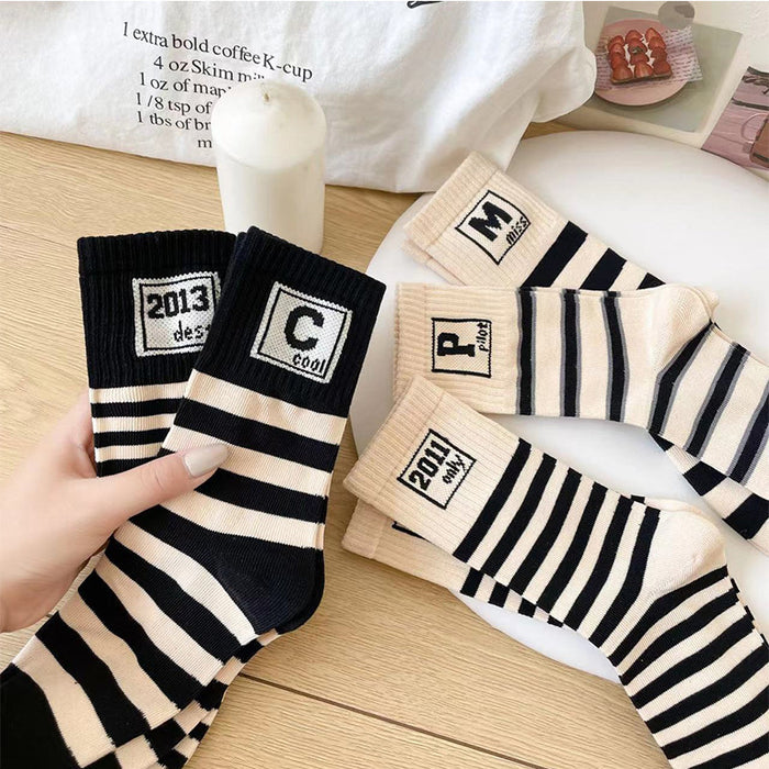 Wholesale Socks, women's mid tube socks, striped fashion, versatile, breathable long tube socks