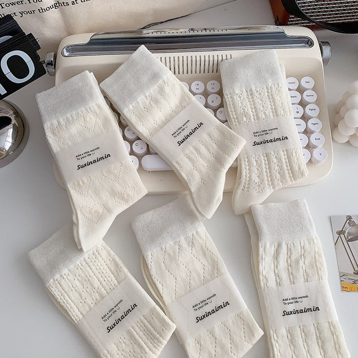 Wholesale Socks, thin, mid tube, heart-shaped, sweat absorbing, breathable, hollowed out, mesh stacking, long socks