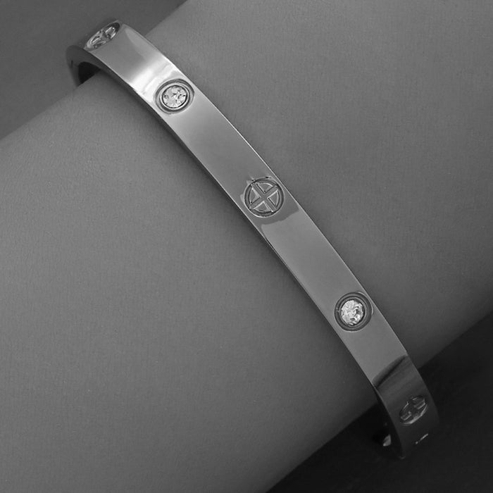 Wholesale Titanium Steel Rhinestone Clover Bangle Bracelet Set Gold And Silver Fashion Jewelry