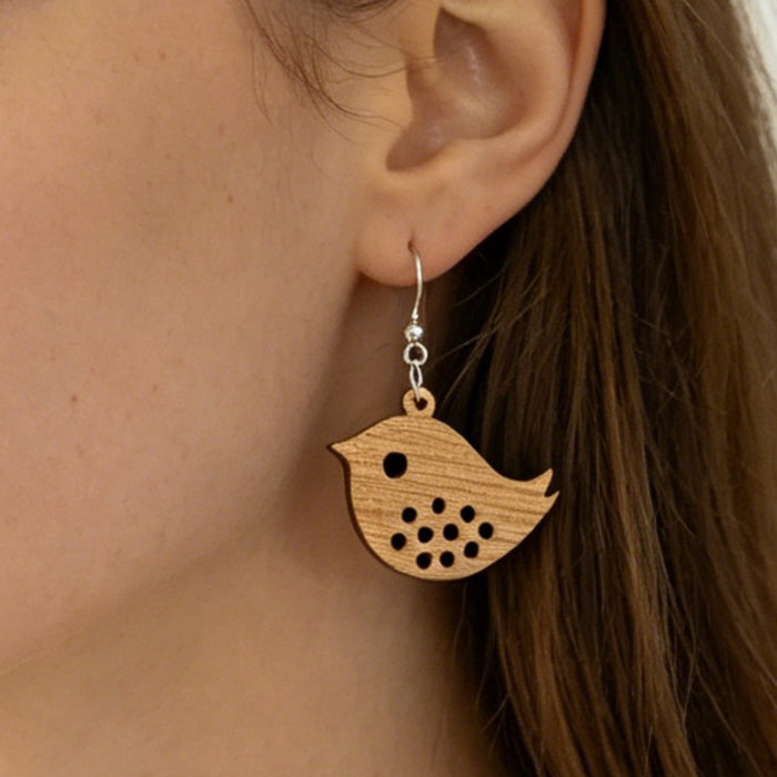Wholesale Retro Hollow Carved Wooden Bird Earrings Fashion Accessory