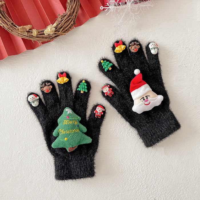 Wholesale Christmas Gloves Men' s and Women' s Winter Cross-border Doll Plush Warm Outdoor Riding Student Five-finger Gloves