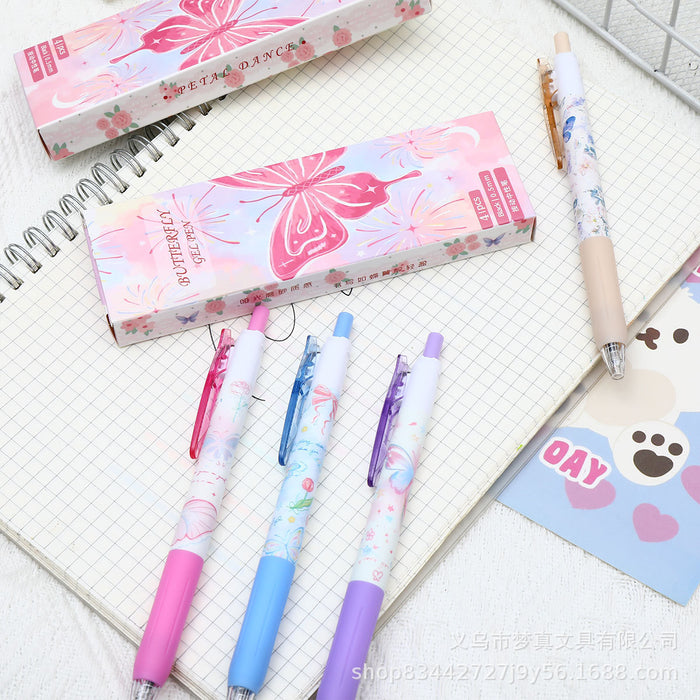 Wholesale Pink Wing Butterfly Brush Pen Quick-Drying Press Gel Pen Cute Pink Heart Butterfly Pen