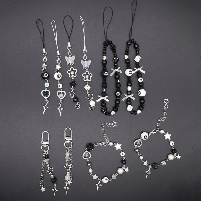 Wholesale black 8 dice bow star mobile phone chain bag buckle personality pendant lanyard