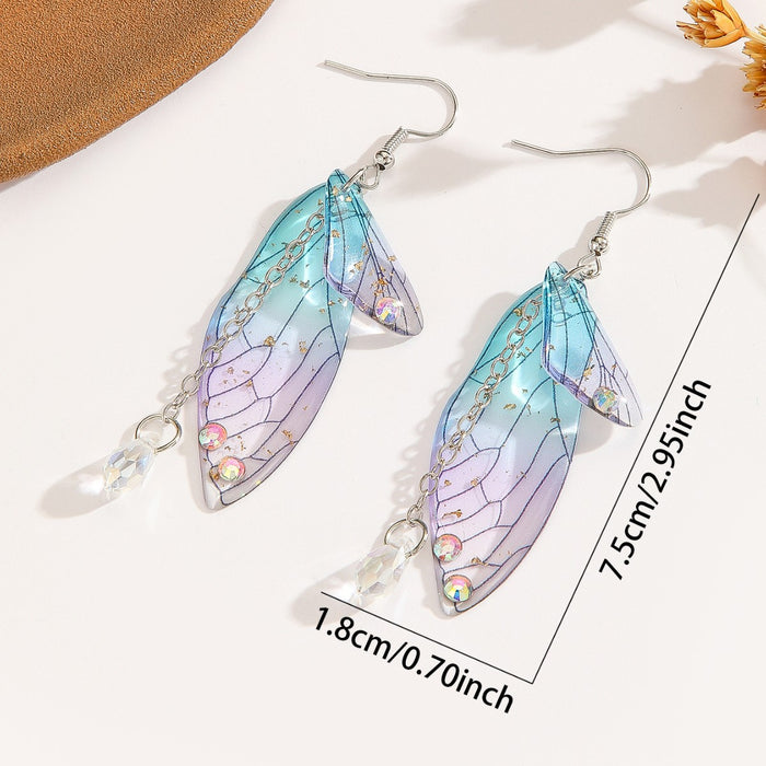 Wholesale Wings, Earhooks, Butterfly Earrings, Temperament, Long Eardrops, Cicada Wings, Gradient Colored Earrings