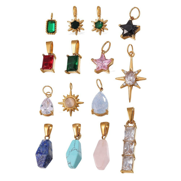 Wholesale DIY Gold-Plated Geometric Colored Gemstone Necklace Pendant