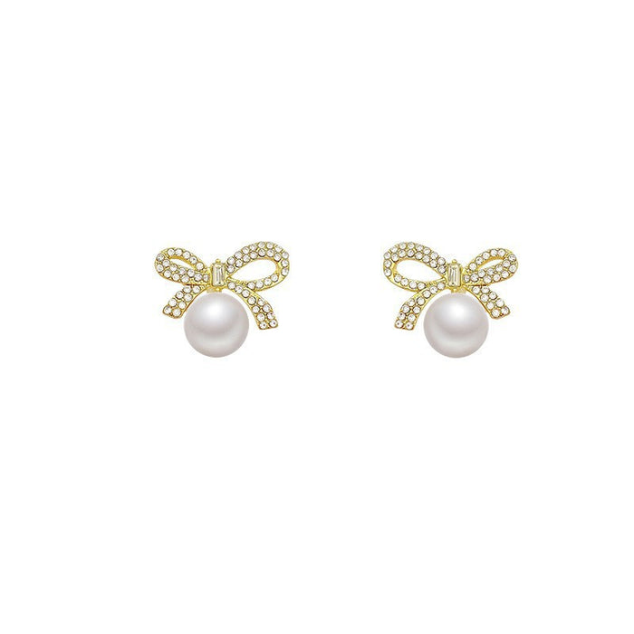 Wholesale Luxury bow earrings, niche design, pearl earrings, elegant earrings