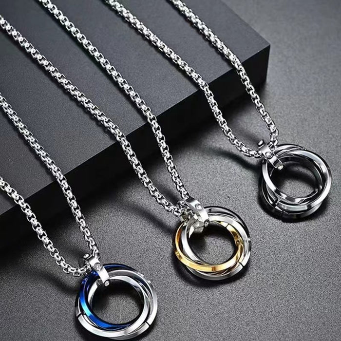 Wholesale Three Ring Diamond Pendant Stainless Steel Necklace JDC-NE-Zheq010