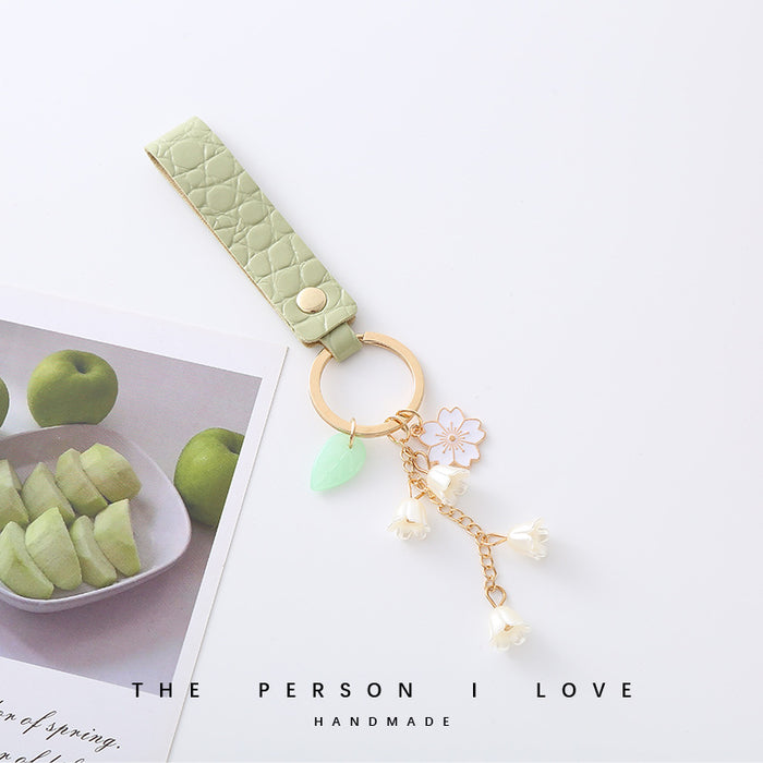 Wholesale Green Ribbon Mori Style Orchid Keychain Pendant for Stall Girls