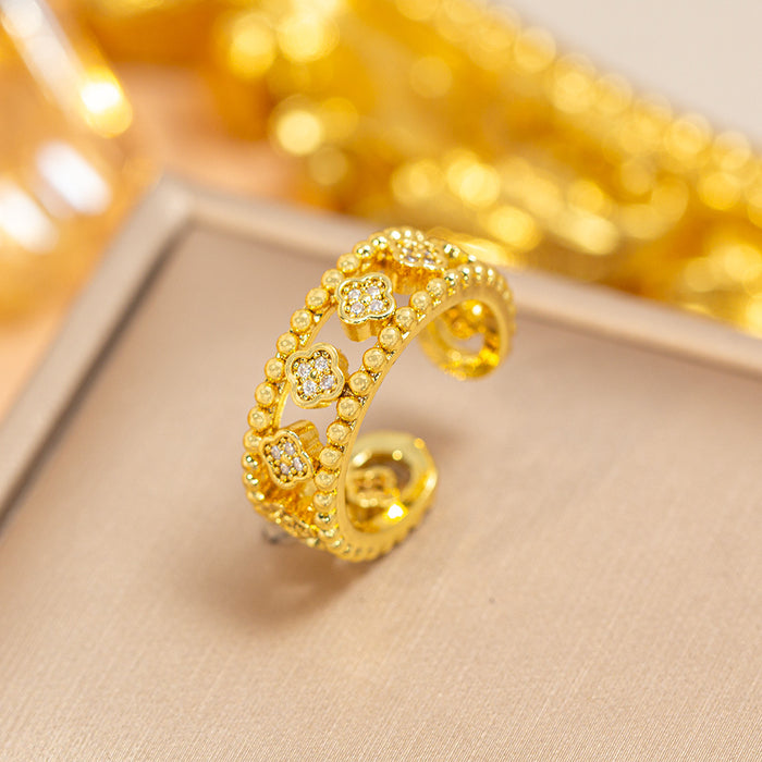 Wholesale Vintage Gold Plated Geometric Hollow Out Ring Adjustable Jewelry Accessory MOQ≥2
