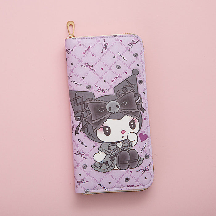 Wholesale Long Wallet Female Student Cartoon Kuromi Fresh New Large Capacity Mobile Phone Wallet Zipper Card Bag Clutch Bag JDC-WT-QT009