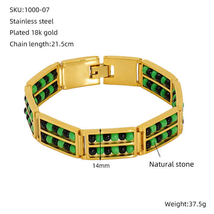 Wholesale Fashionable stainless steel double row bead bracelet, versatile and non fading natural stone bracelet