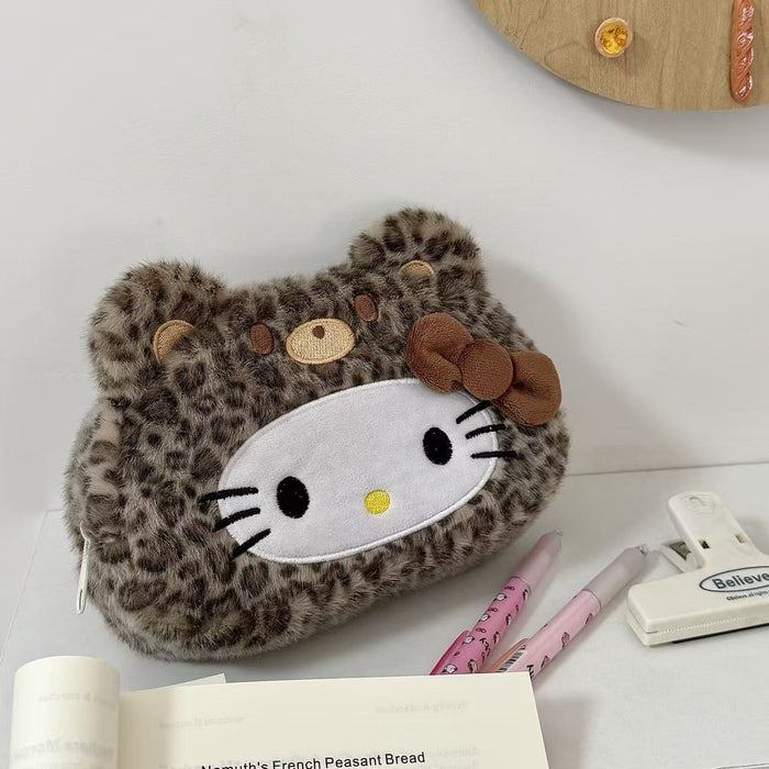 Wholesale Leopard Print Cat Plush Pencil Bags