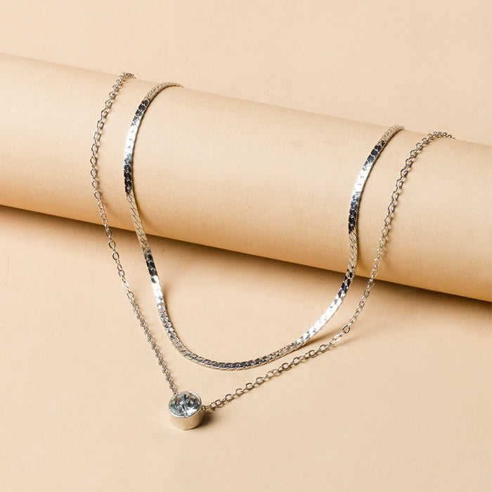 Wholesale New Silver Plated Chain Crystal Pendant Necklace, Fashionable and Versatile Style, Double layered Sweater Chain, Lock Bone Chain