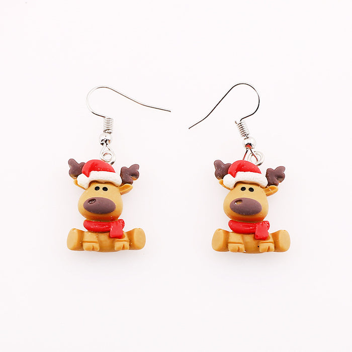 Wholesale Christmas Cute Little Elk Wearing Santa Hat Resin Earrings JDC-ES-Dagou008