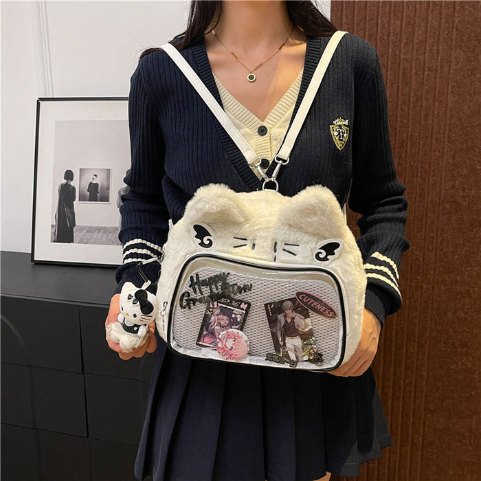 Wholesale Plush PU transparent anime-style backpack/ shoulder bag/ crossbody bag