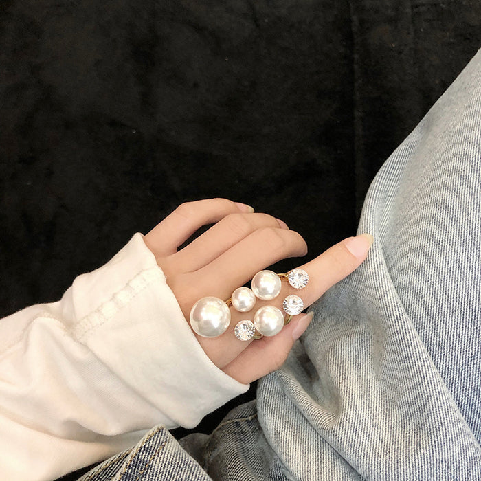 Wholesale Diamond-Encrusted Pearl Asymmetrical Open Ring