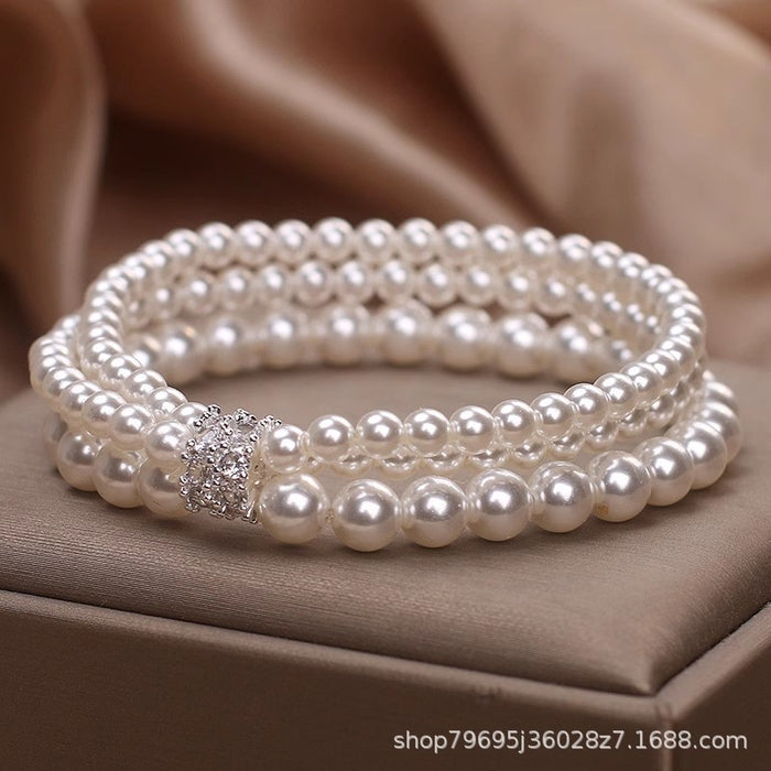 Wholesale Pearl Multi-layer Stacked Bracelet for Women's Niche Rhinestone Beaded Bracelet