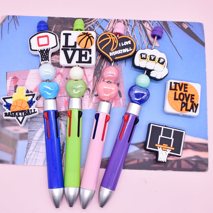 Wholesale Sports Beaded Pen DIY Material Pvc Soft Rubber Beads Ballpoint Pen Beaded Accessories Handmade Beads