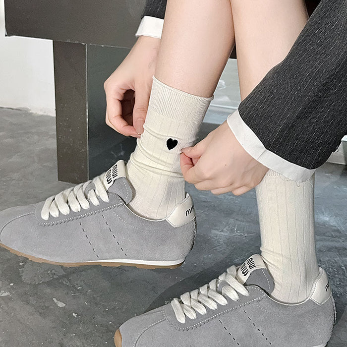 Wholesale New socks with rolled edges, stacked socks, cotton, heart-shaped embroidery, versatile