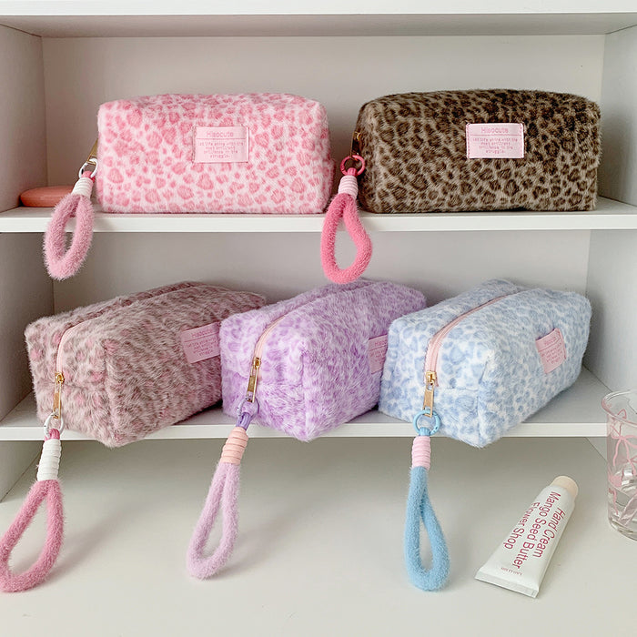 Wholesale Leopard-Print Plush Cosmetic Tote Bag