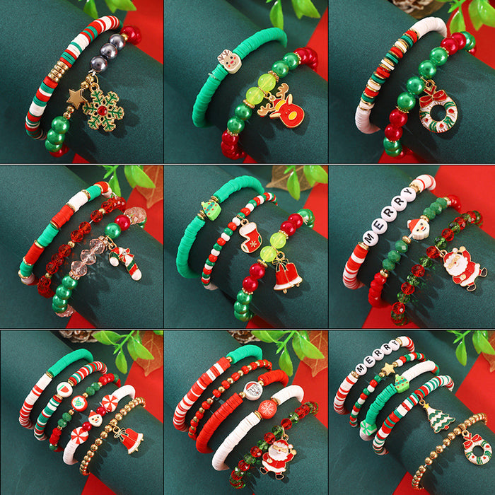 Wholesale Polymer Clay Christmas Bracelet Set Snowflake Santa Design Fashion Accessory Gift