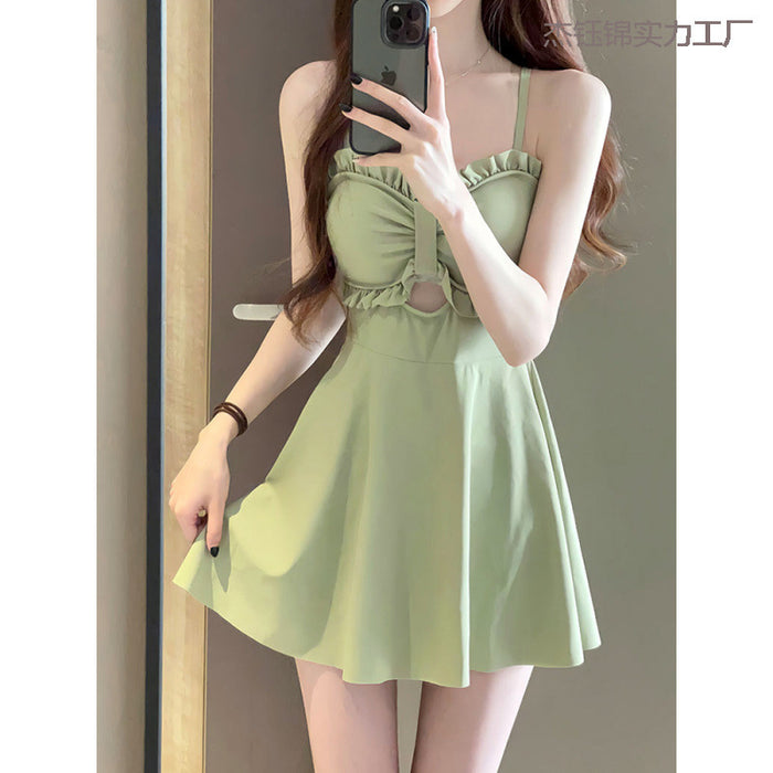 Wholesale New one-piece conservative skirt style avocado green high-end and sexy hot spring swimsuit